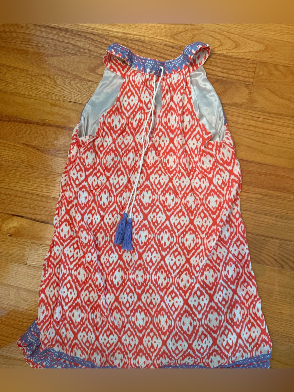 THML Coral and White Patterned Dress with Blue Embroidery - Picture 5 of 5